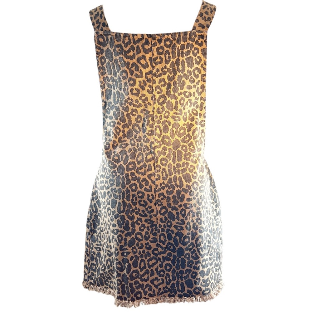 Vestique Womens Denim Button Front Dress Sz S in Leopard Print Overall Pinafore - Picture 2 of 9